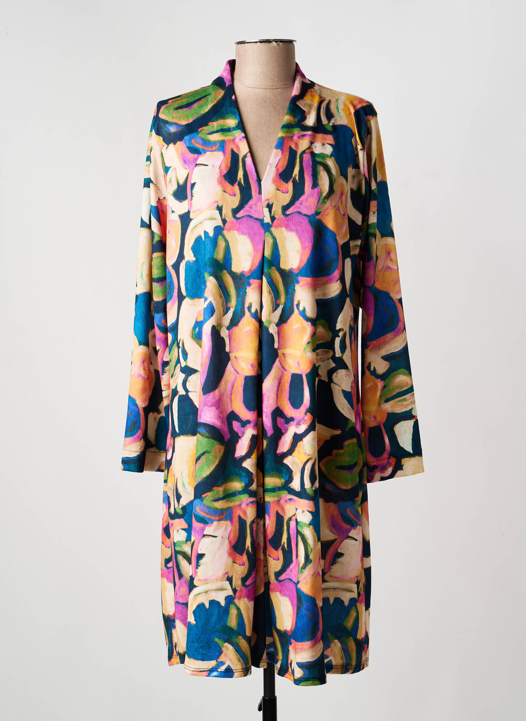 Robe mi-longue coupe fluide manches longues bleu TINTA femme