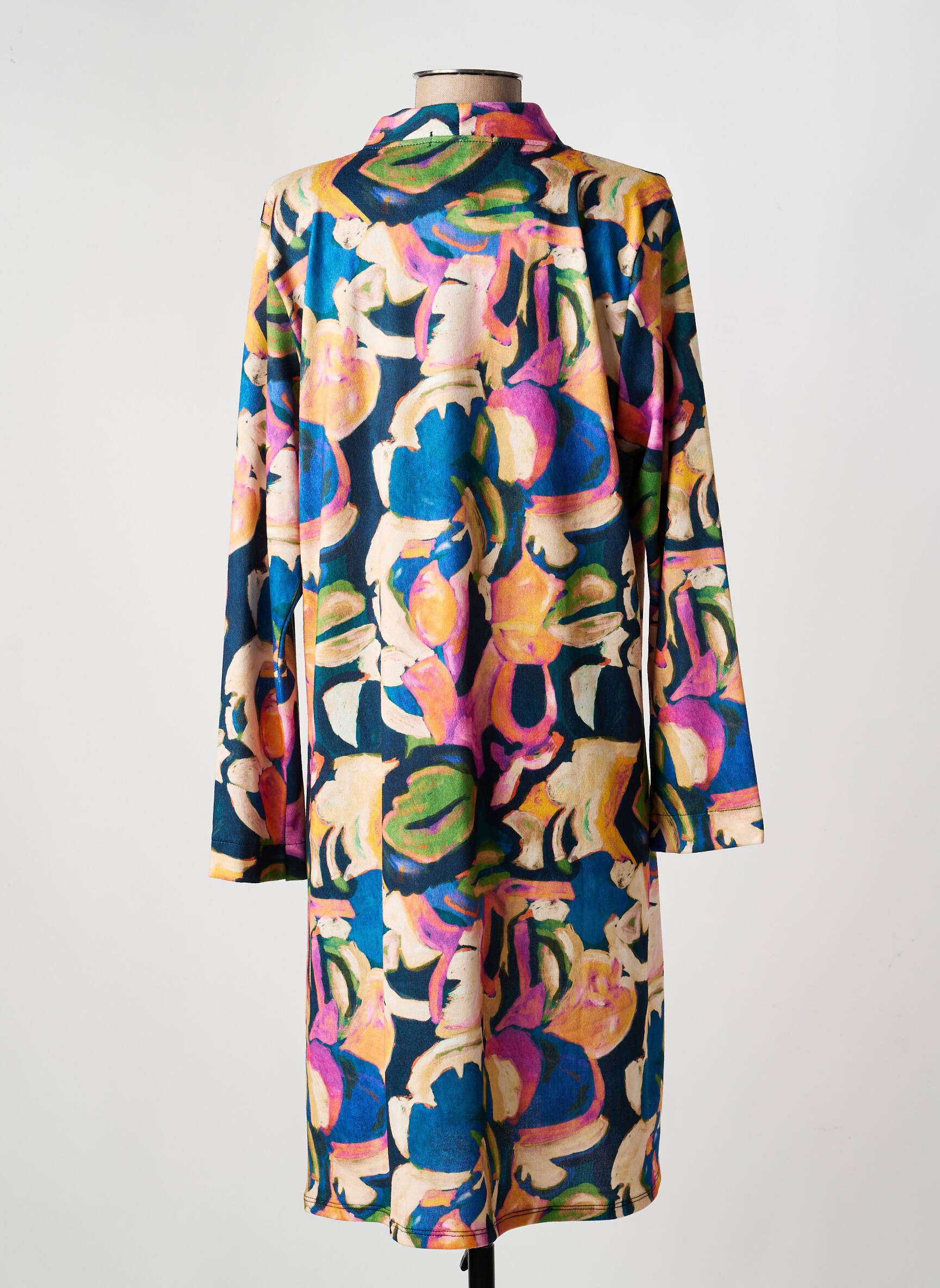Robe mi-longue coupe fluide manches longues bleu TINTA femme