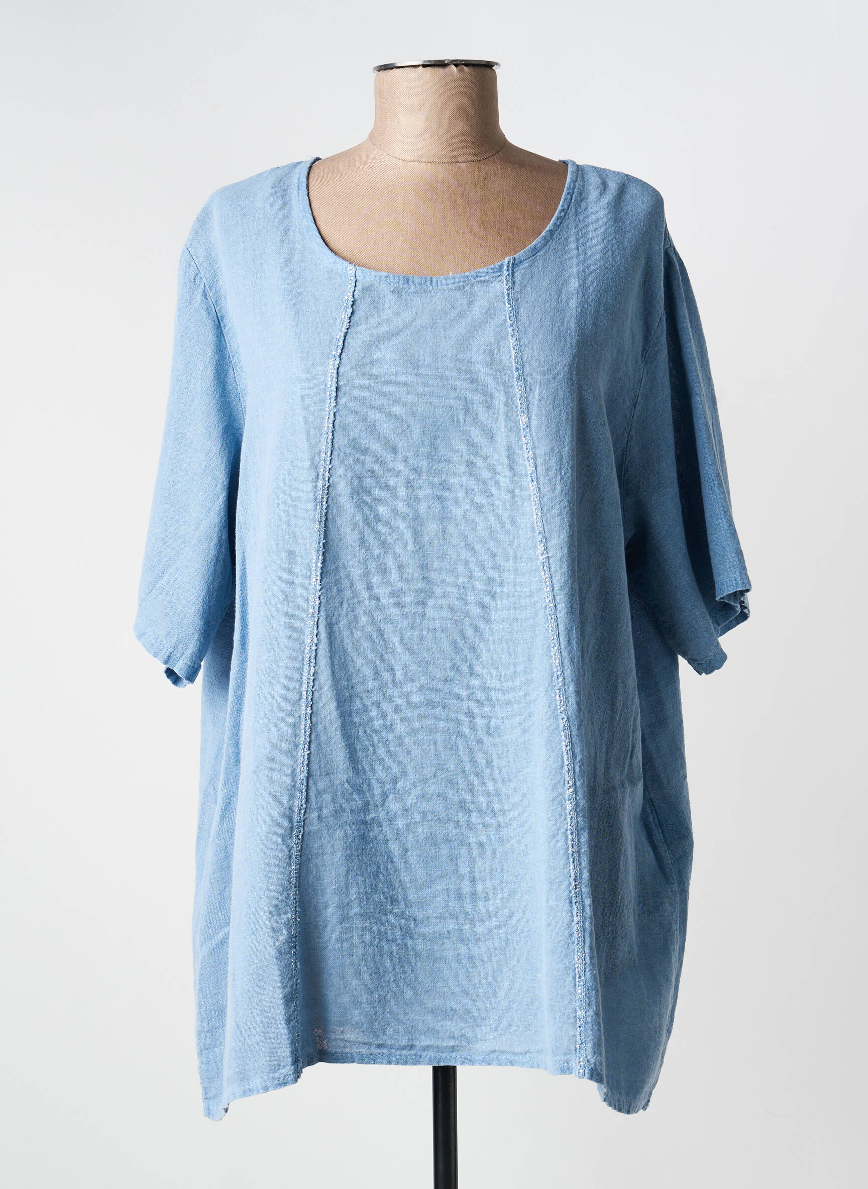 Top manches longues manches longues bleu LEAH CURVE femme