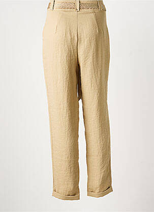 Pantalon droit fermeture zippée sous rabat avec crochet beige MORGAN femme