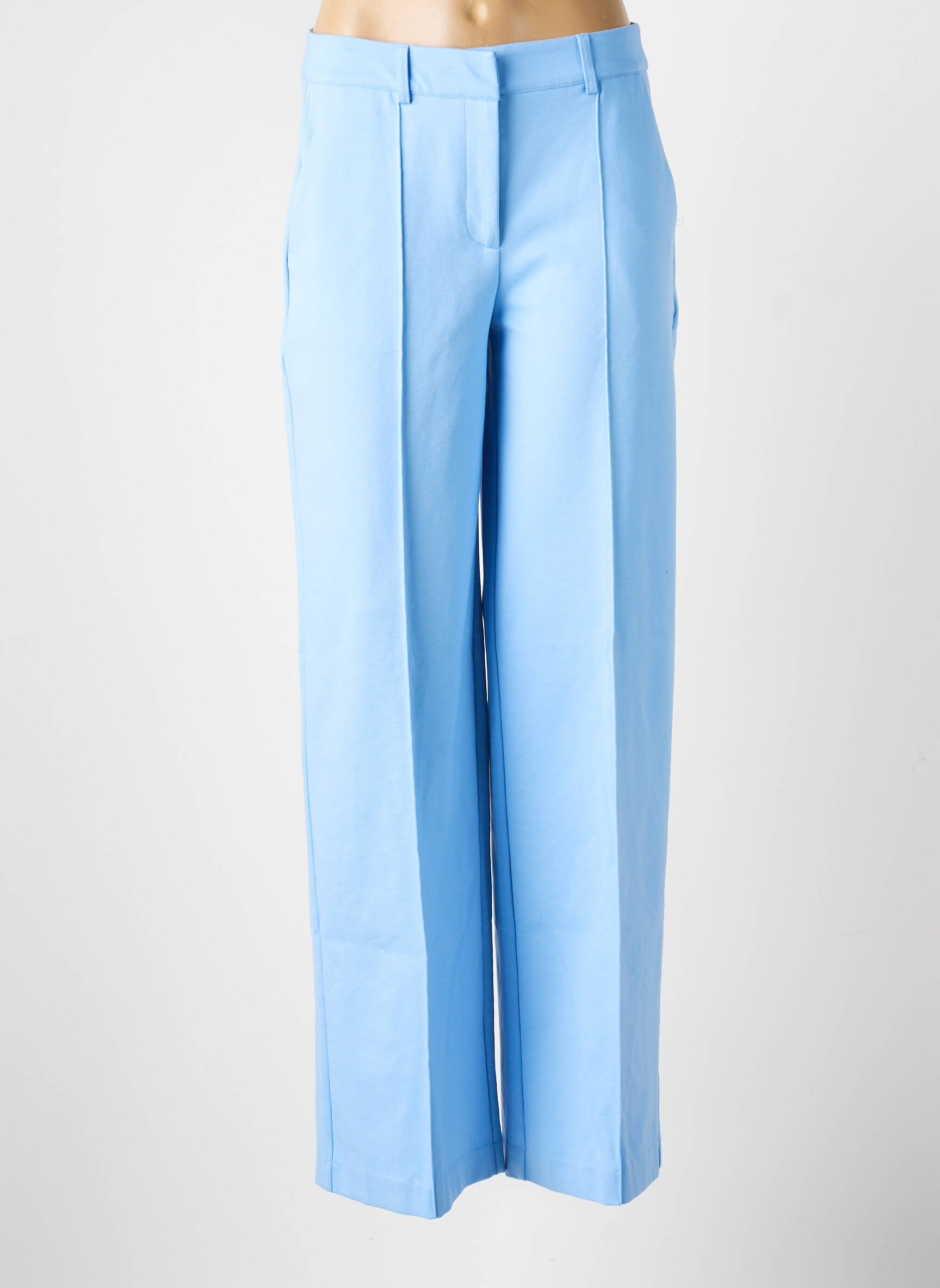 Pantalon droit fermeture zippée sous rabat boutonné bleu ICHI femme
