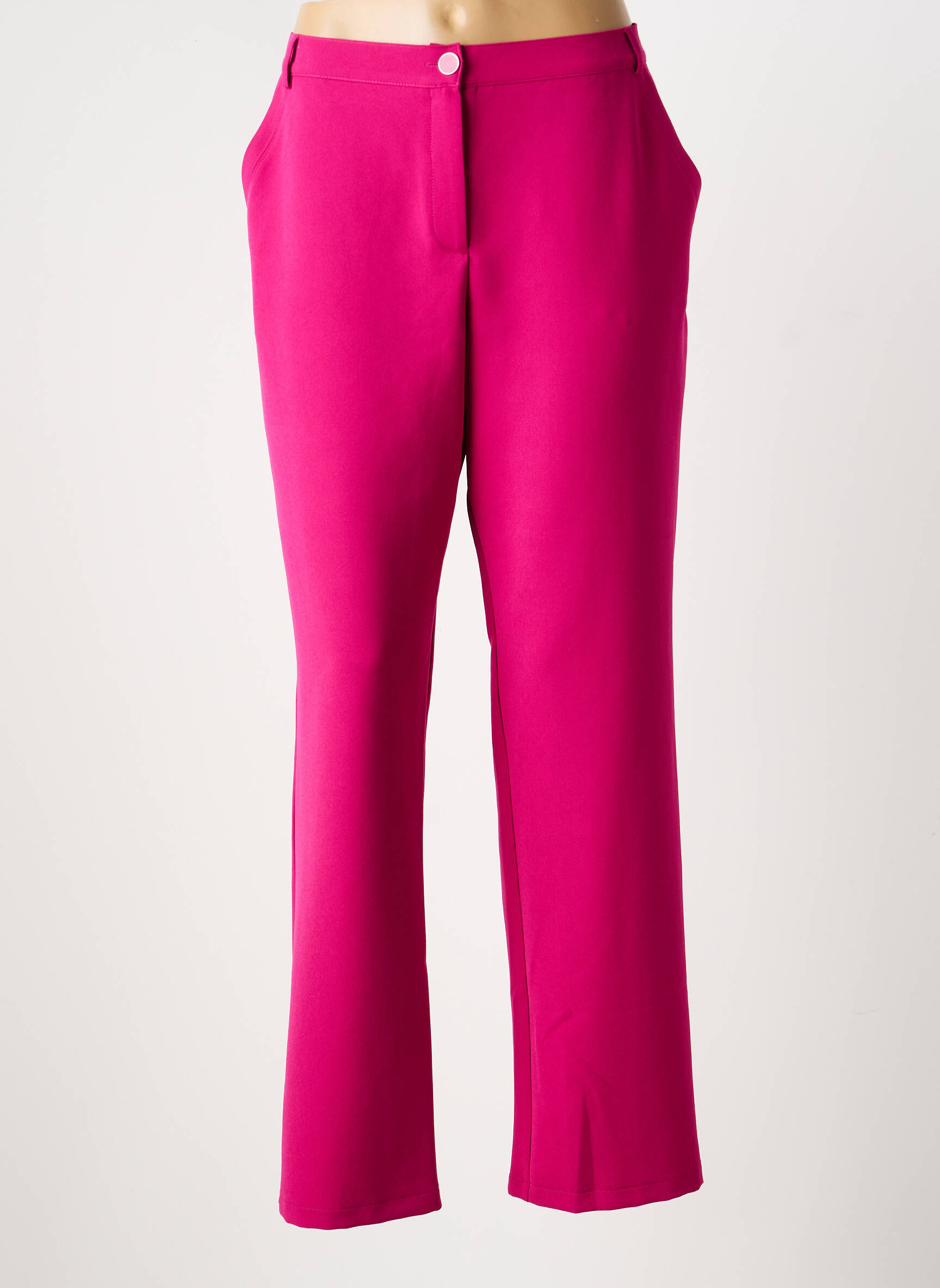 Pantalon droit fermeture zippée sous rabat boutonné rose CHRISTINE LAURE femme