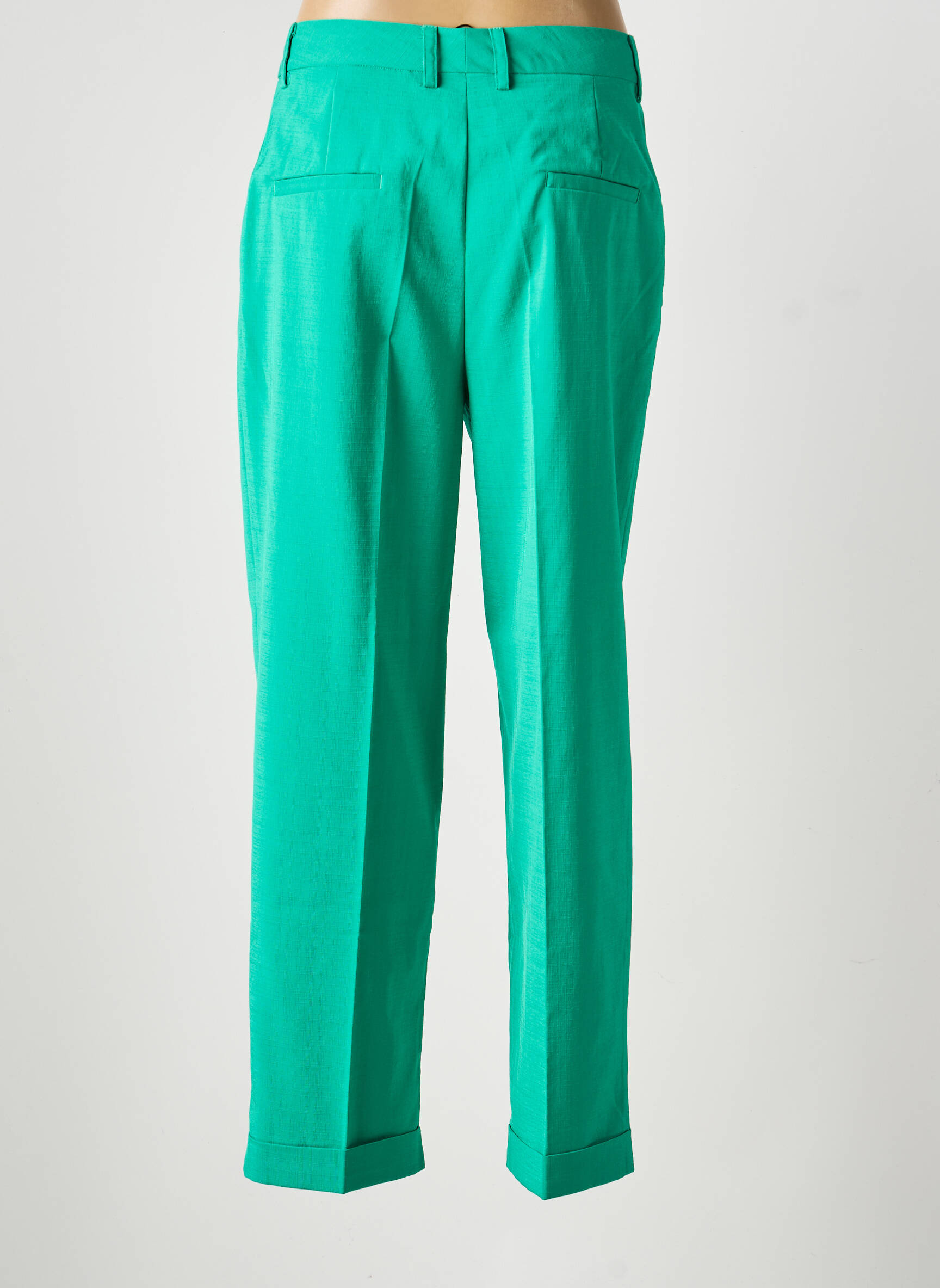 Pantalon droit fermeture zippée sous rabat avec crochet vert MORGAN femme