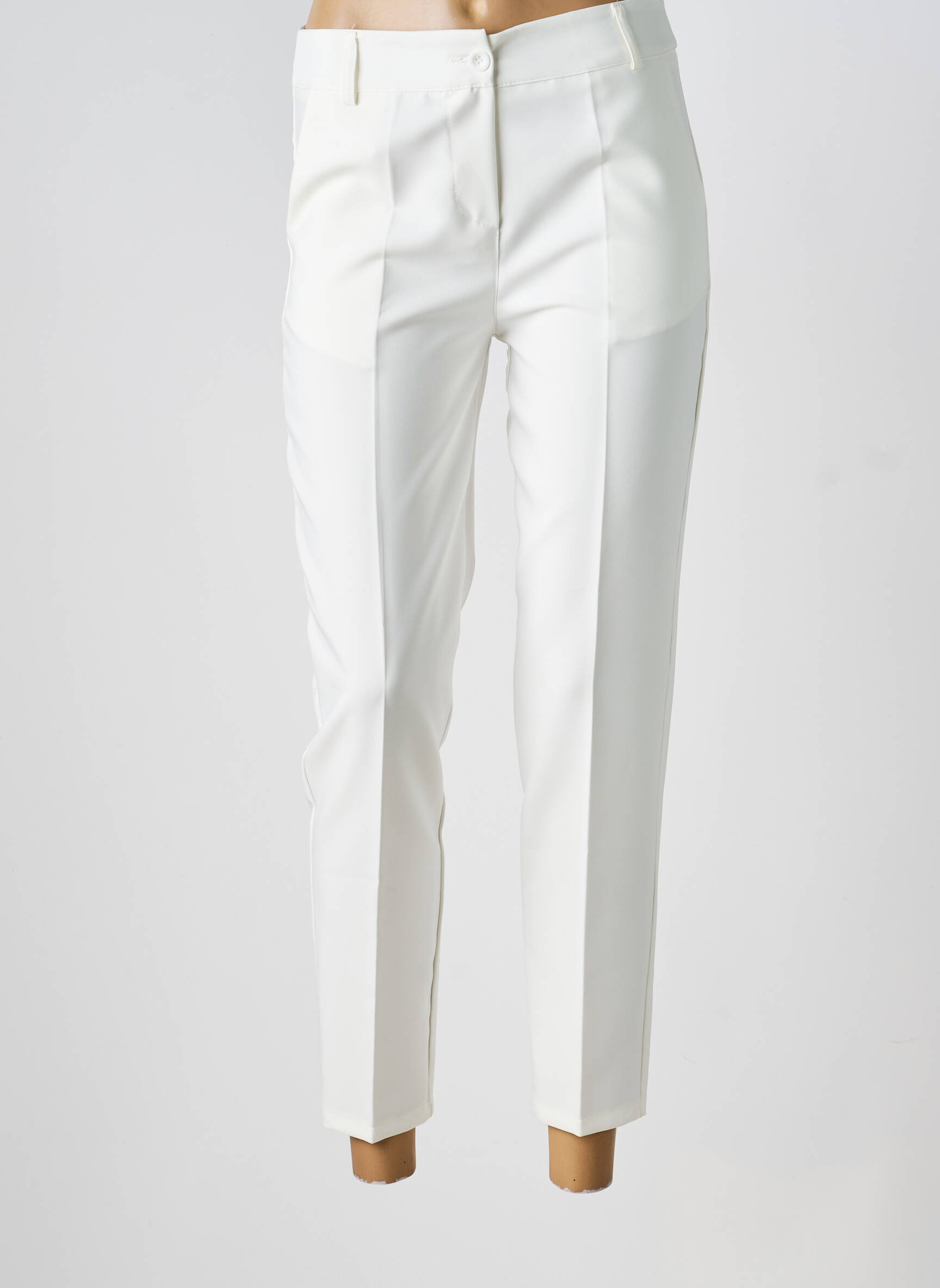 Pantalon 7/8 fermeture zippée sous rabat boutonné blanc COULEURS DU TEMPS femme