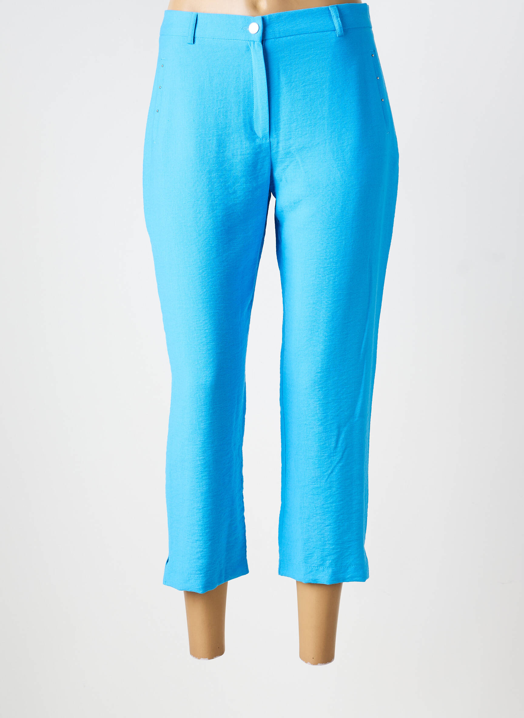 Pantalon 7/8 fermeture zippée sous rabat boutonné bleu CHRISTINE LAURE femme