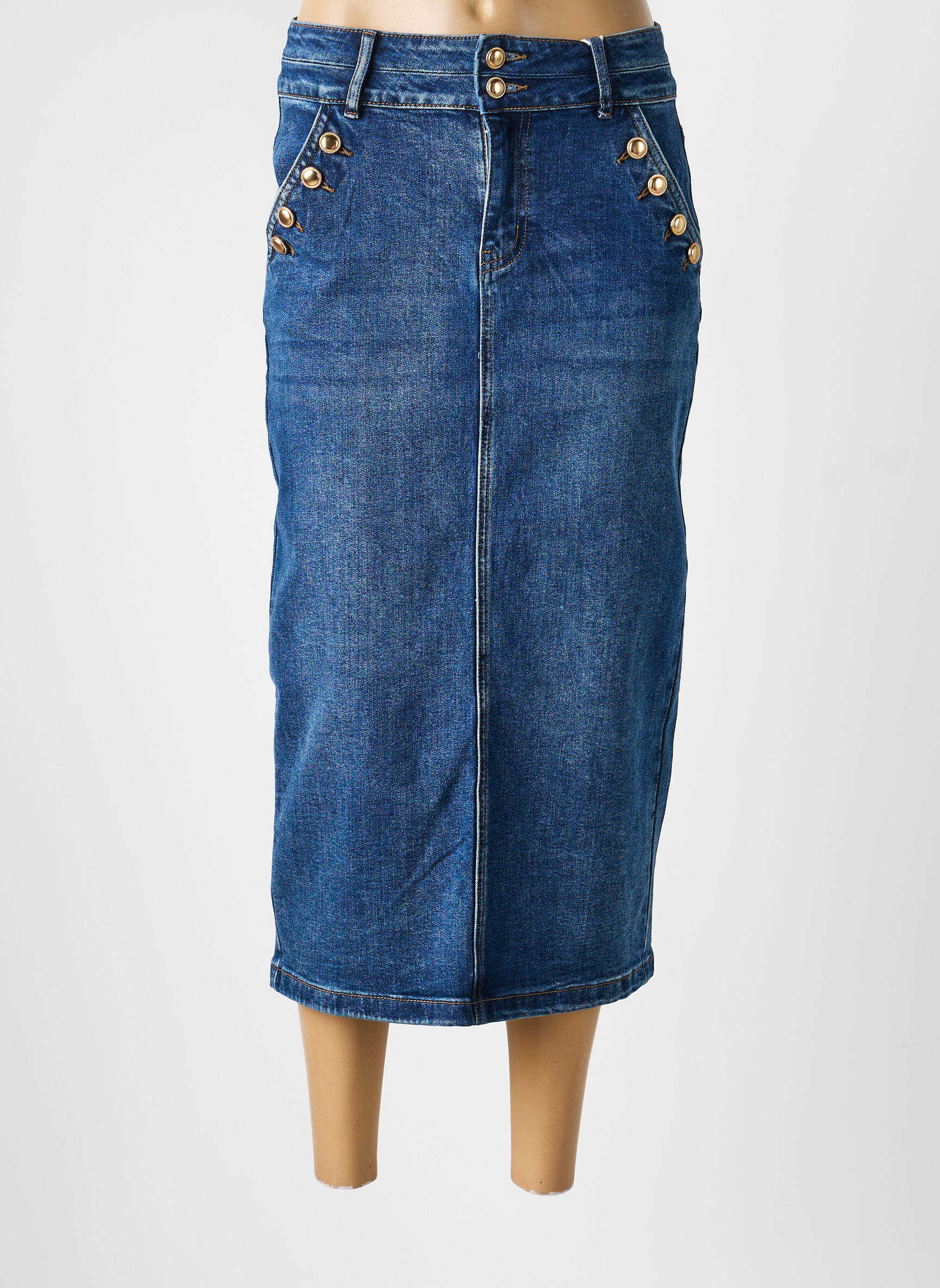 Jupe longue coupe droite bleu ONADO femme
