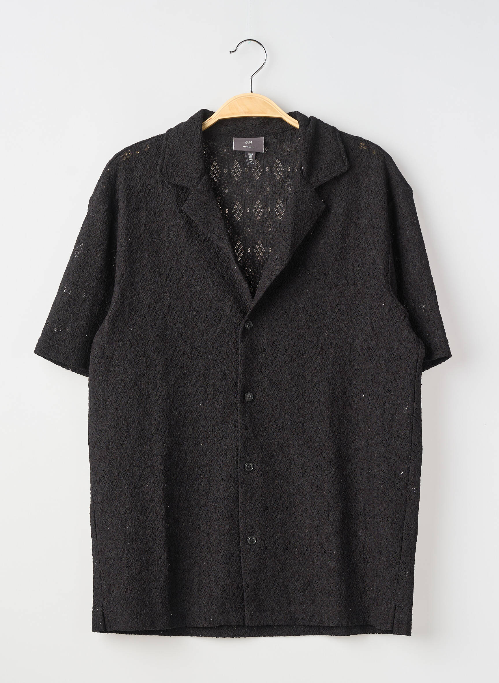 Chemise manches courtes col tailleur noir H&M homme