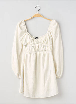 Robe courte coupe évasée manches longues blanc BERSHKA femme