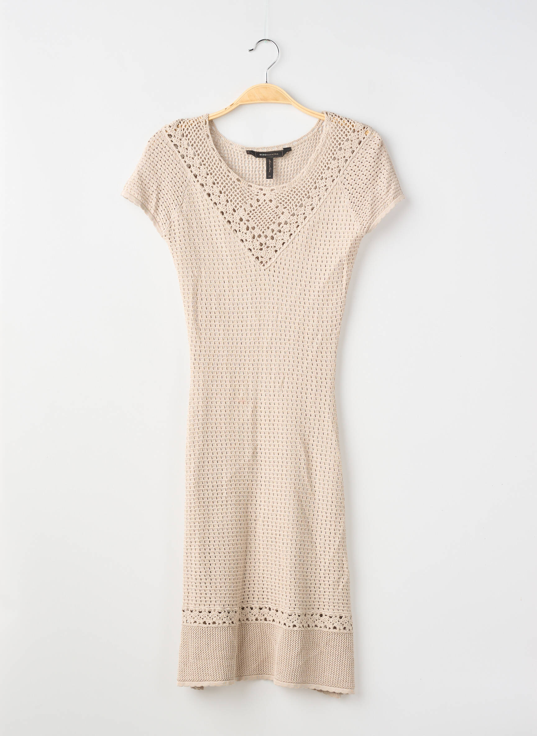 Robe courte coupe évasée manches courtes beige BCBGMAXAZRIA femme