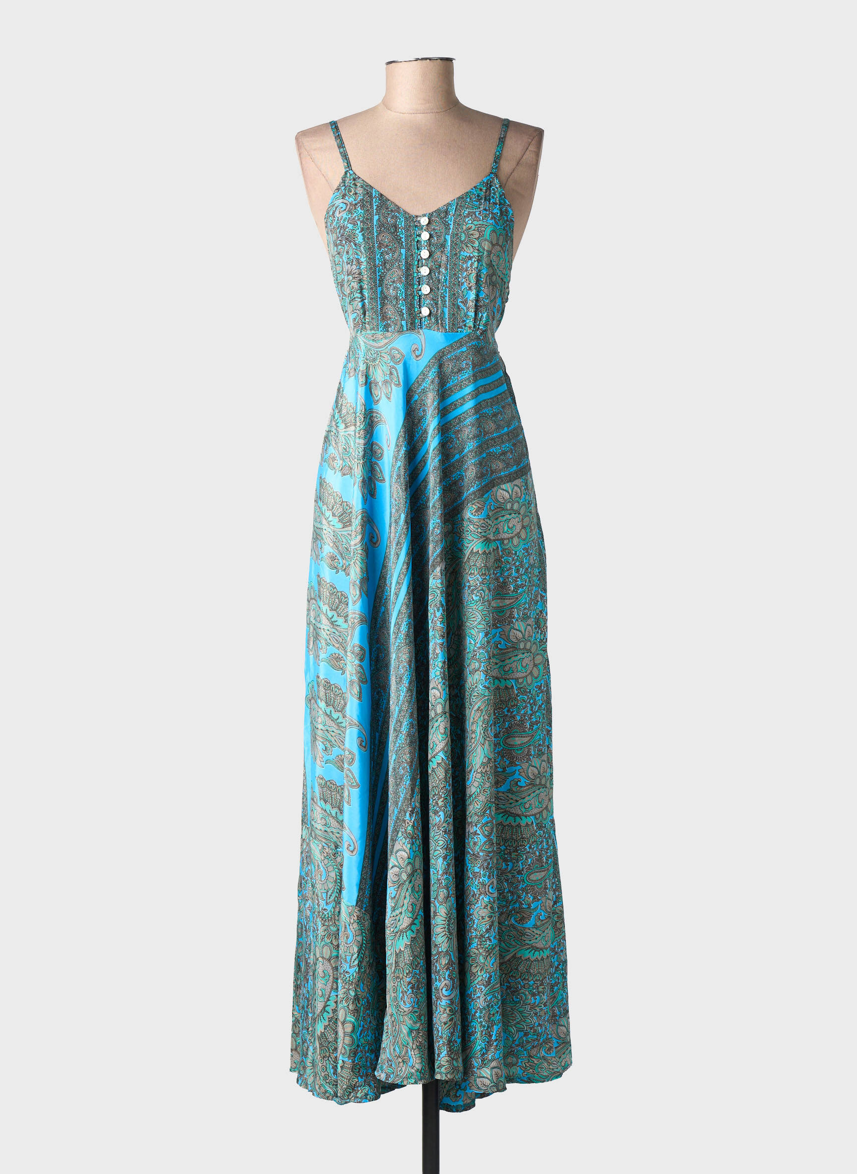 Robe longue imprimé fantaisie fines bretelles bleu FOLLOW YOUR SOUL femme
