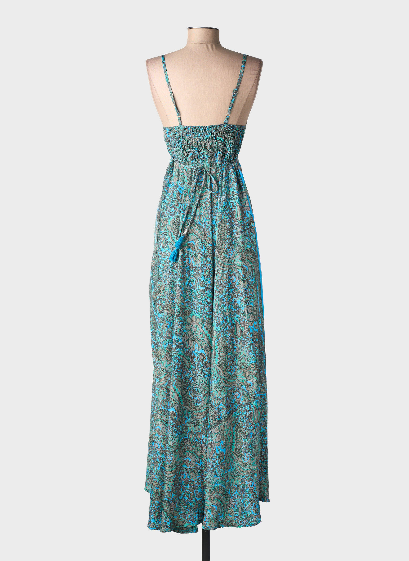 Robe longue imprimé fantaisie fines bretelles bleu FOLLOW YOUR SOUL femme
