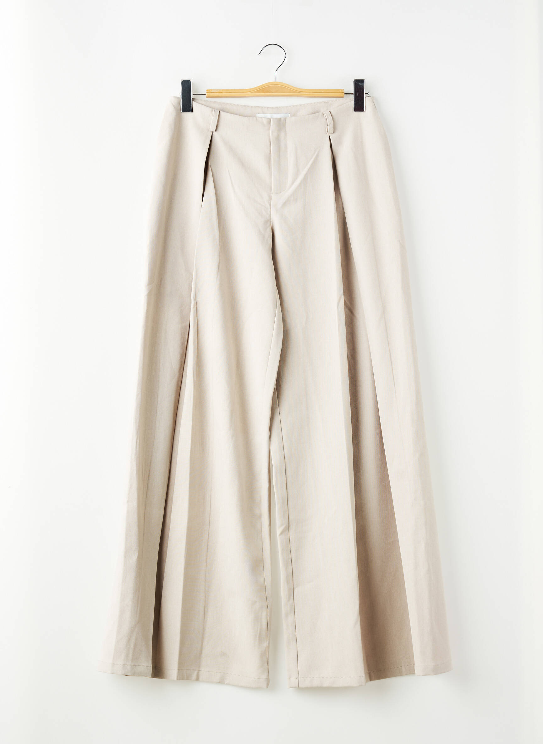 Pantalon large tissage popeline taille haute beige FASHION NOVA femme
