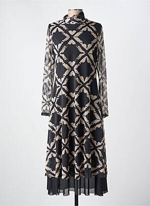 Robe longue imprimé fantaisie manches longues noir KOZAN femme