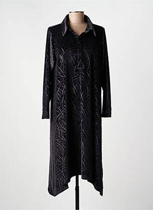 Robe mi-longue imprimé fantaisie manches longues noir KOZAN femme
