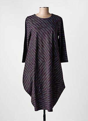 Robe mi-longue imprimé fantaisie manches longues noir KOZAN femme