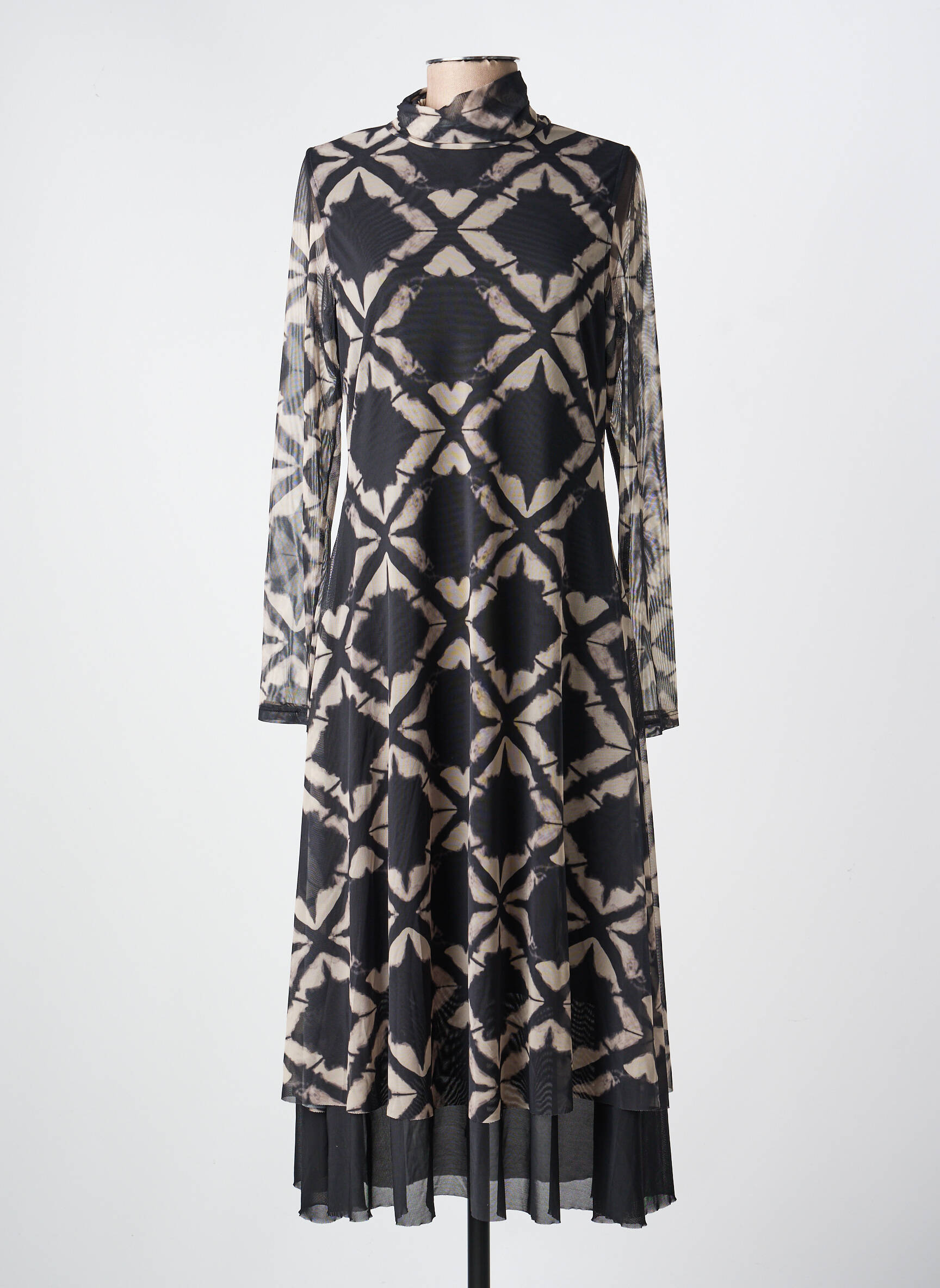 Robe longue imprimé fantaisie manches longues noir KOZAN femme