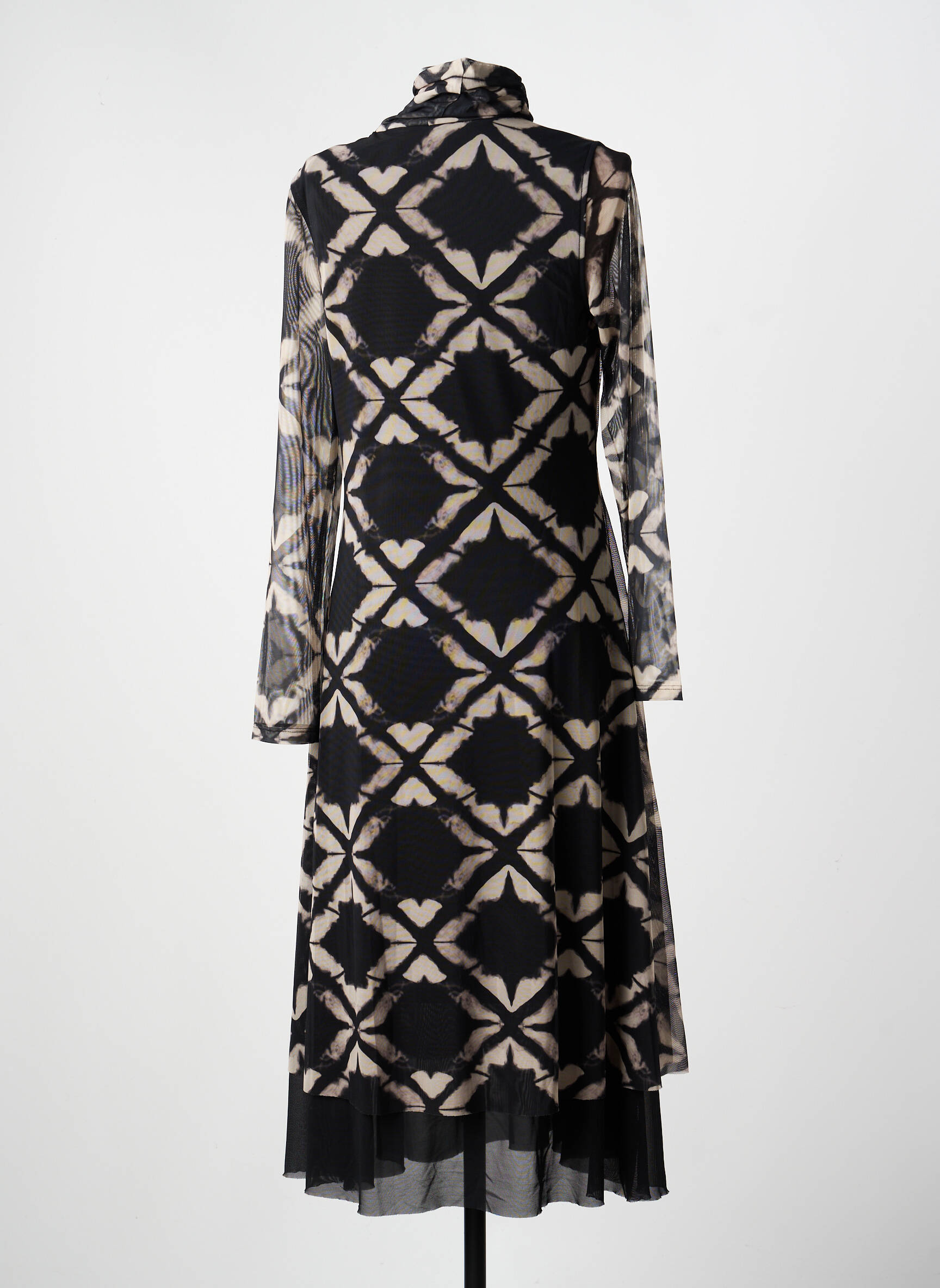 Robe longue imprimé fantaisie manches longues noir KOZAN femme