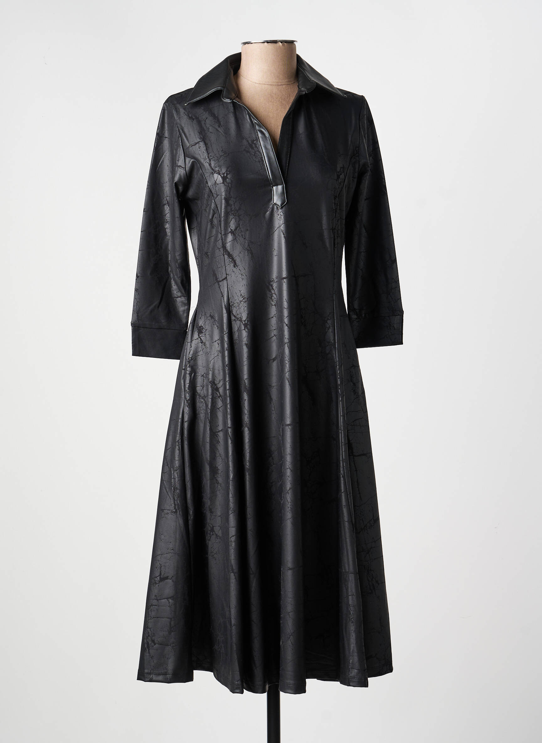 Robe mi-longue manches longues manches longues noir KOZAN femme