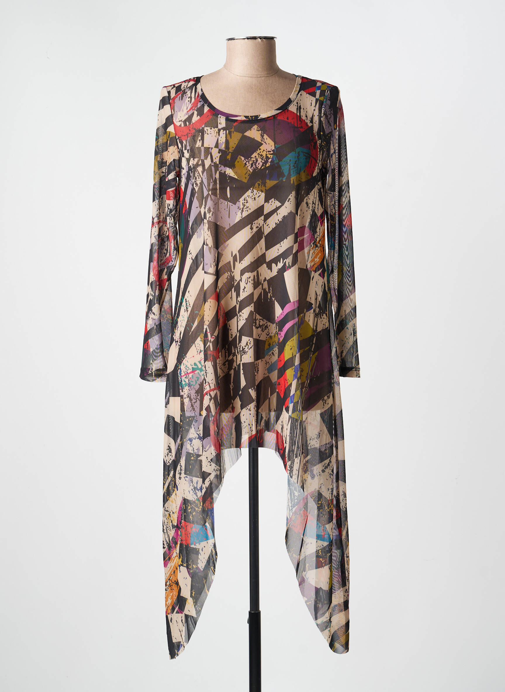 Tunique manches longues imprimé fantaisie marron KOZAN femme