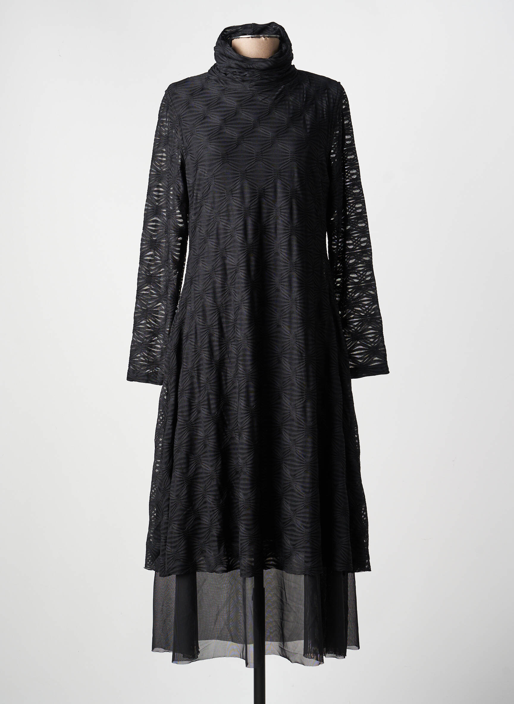 Robe longue imprimé fantaisie manches longues noir KOZAN femme
