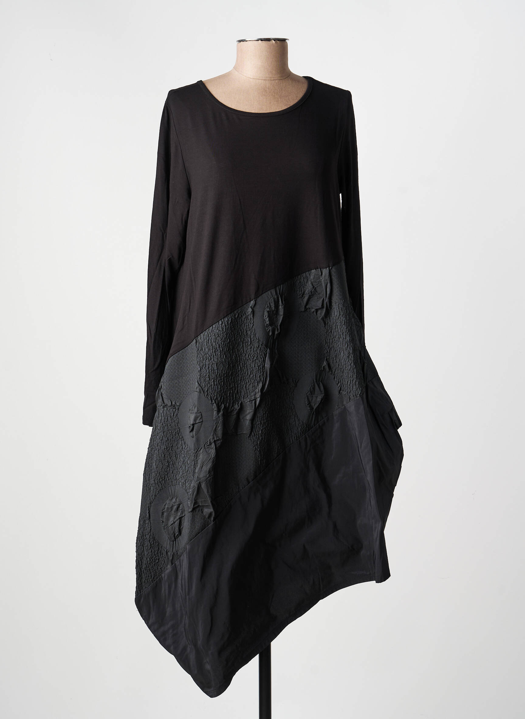 Robe mi-longue manches longues manches longues noir KOZAN femme