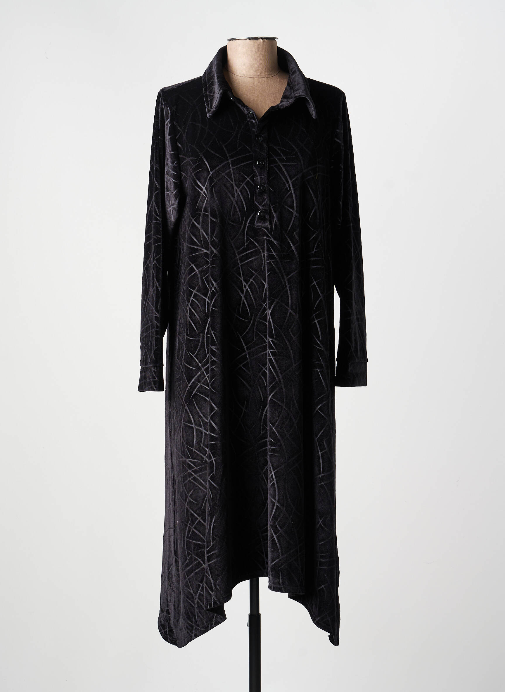 Robe mi-longue imprimé fantaisie manches longues noir KOZAN femme
