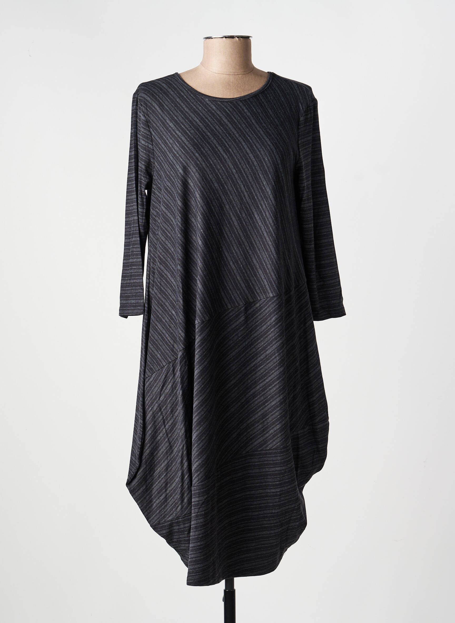 Robe mi-longue imprimé fantaisie manches longues gris KOZAN femme