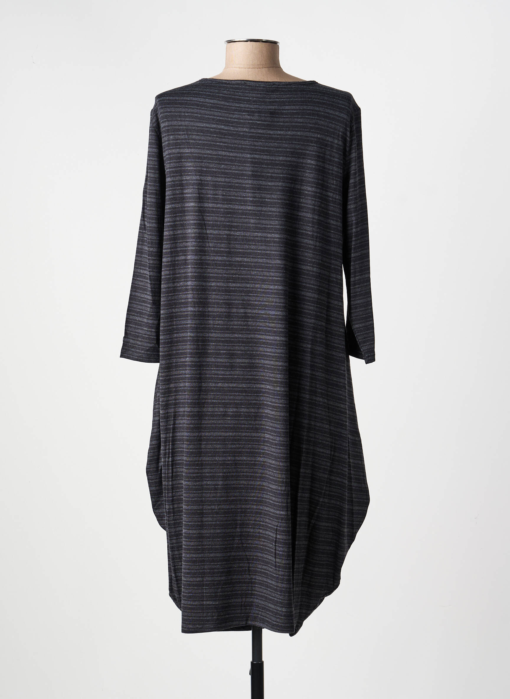 Robe mi-longue imprimé fantaisie manches longues gris KOZAN femme