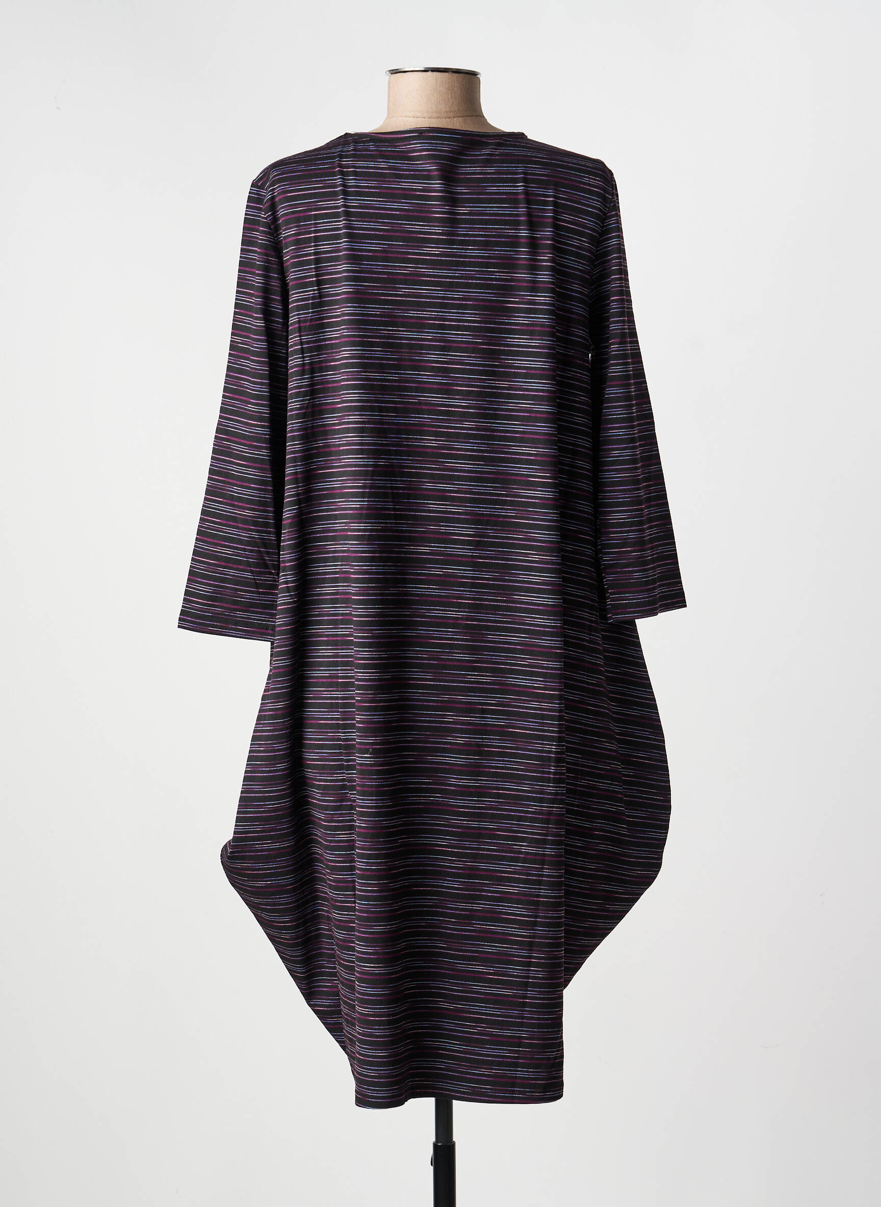 Robe mi-longue imprimé fantaisie manches longues noir KOZAN femme
