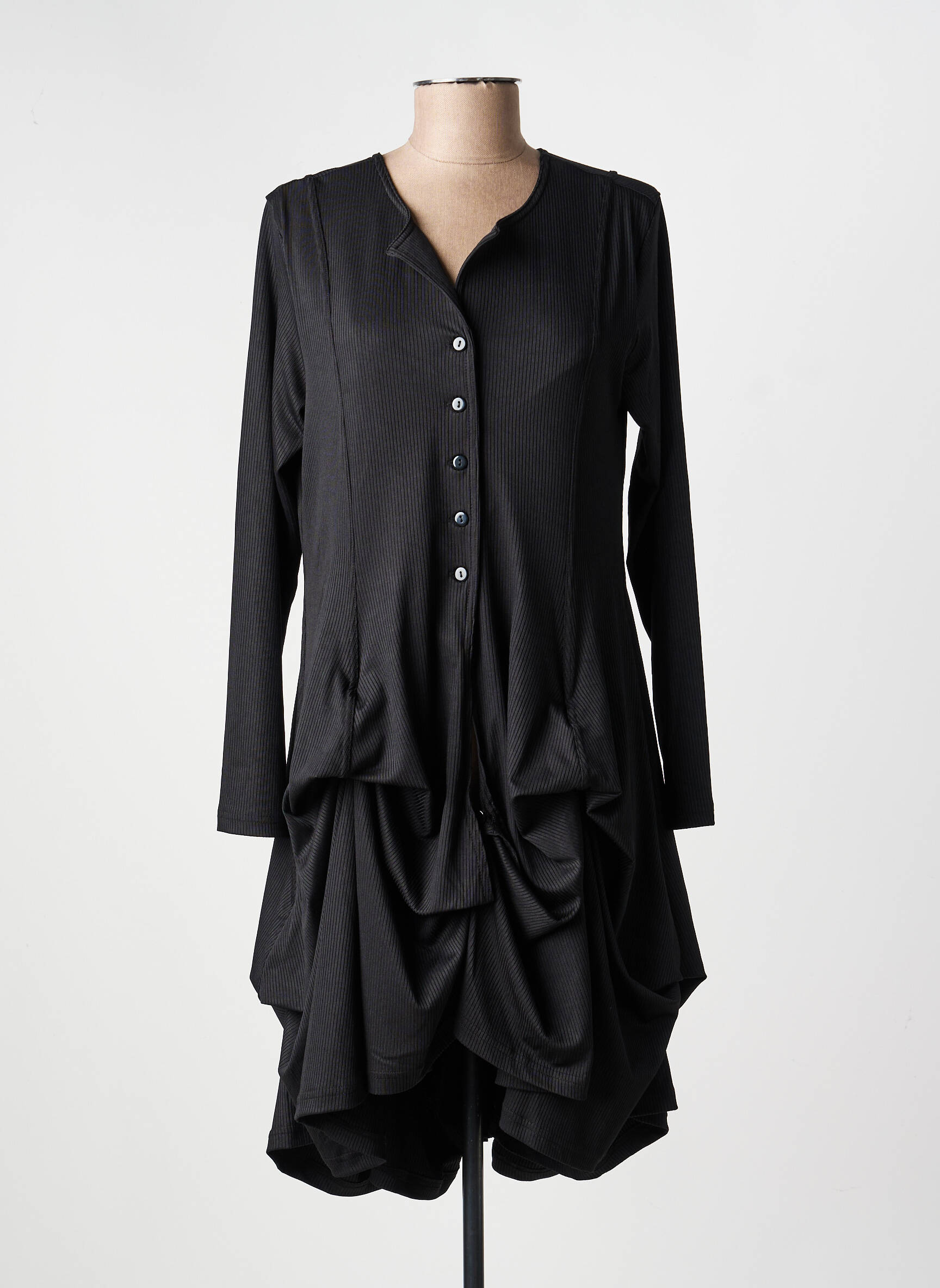 Robe mi-longue manches longues manches longues noir KOZAN femme