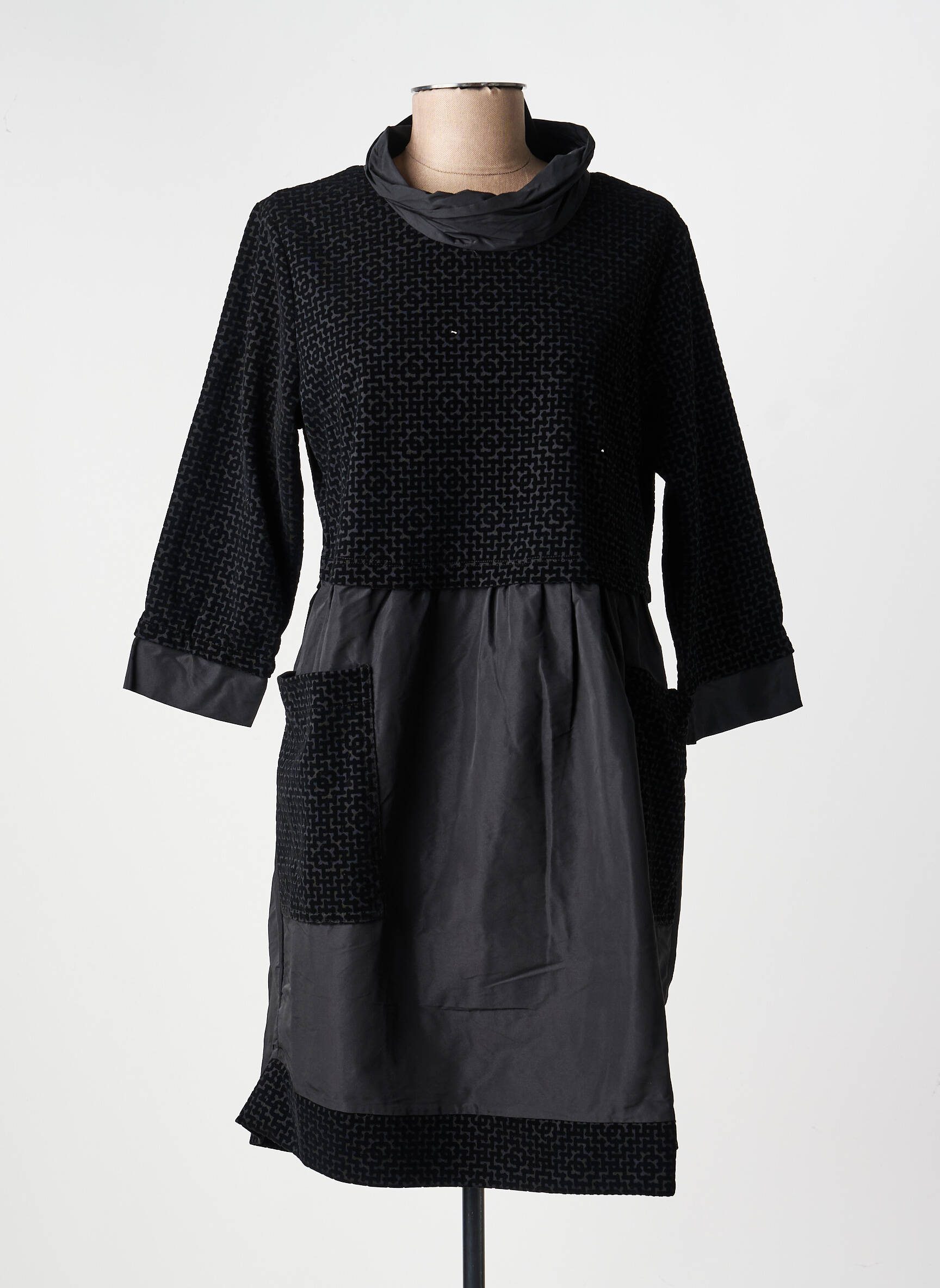 Robe mi-longue manches 3/4 manches 3/4 noir KOZAN femme