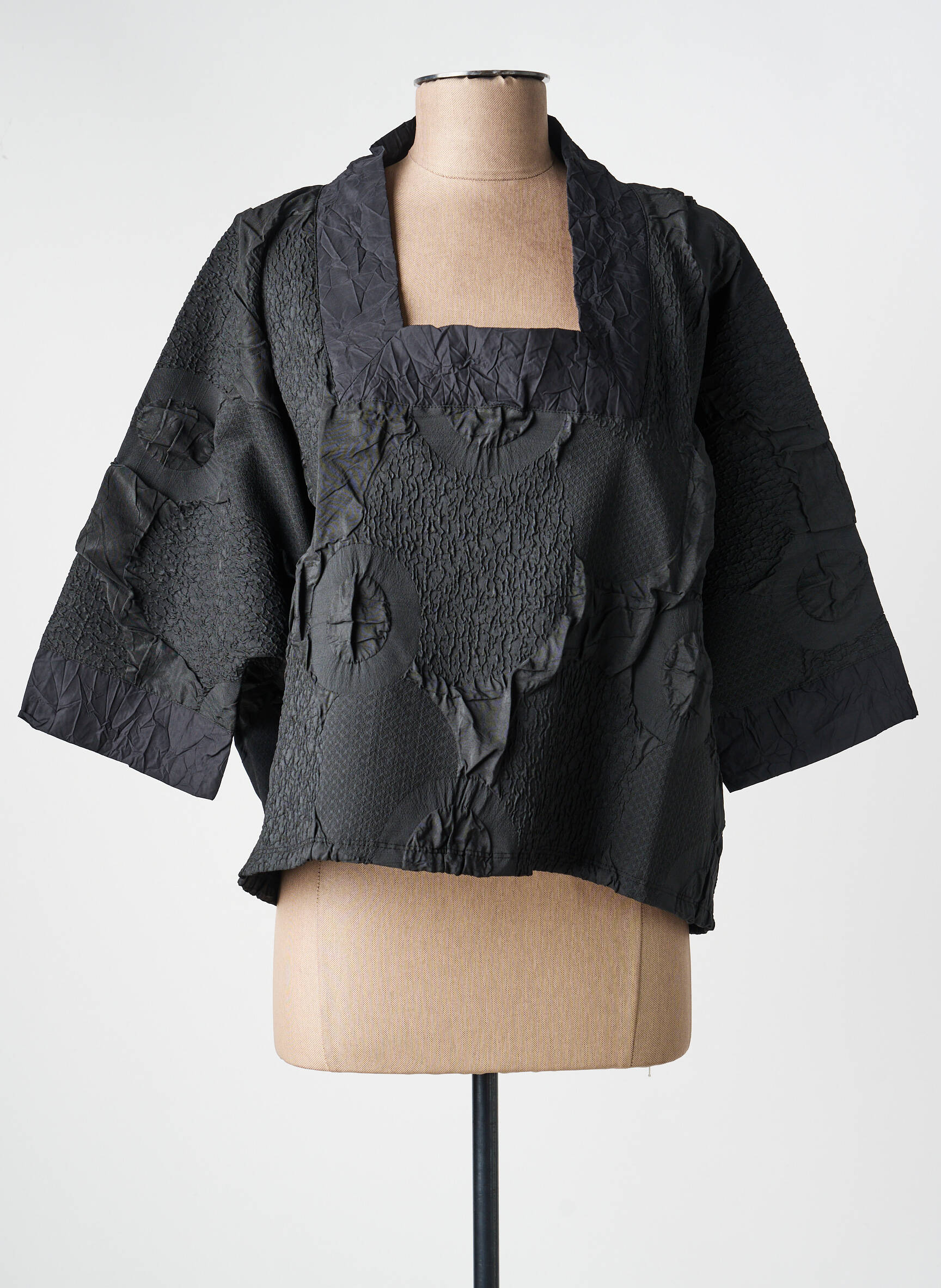 Top col carré manches 3/4 noir KOZAN femme
