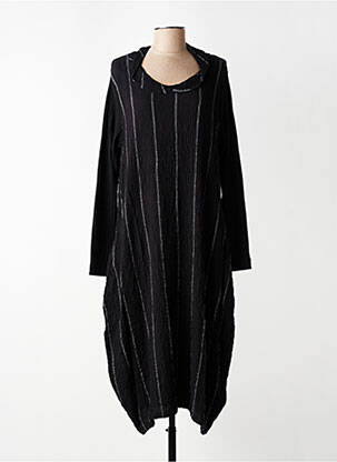 Robe mi-longue tissage crêpe manches longues noir GERSHON BRAM femme