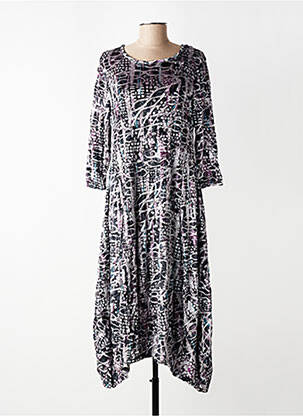 Robe longue imprimé fantaisie manches 3/4 gris KOZAN femme