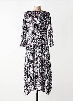 Robe longue imprimé fantaisie manches 3/4 gris KOZAN femme