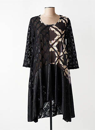 Robe mi-longue coupe fluide manches 3/4 noir KOZAN femme