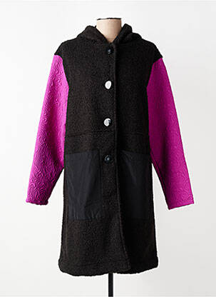 Manteau long coupe droite a capuche noir KOZAN femme
