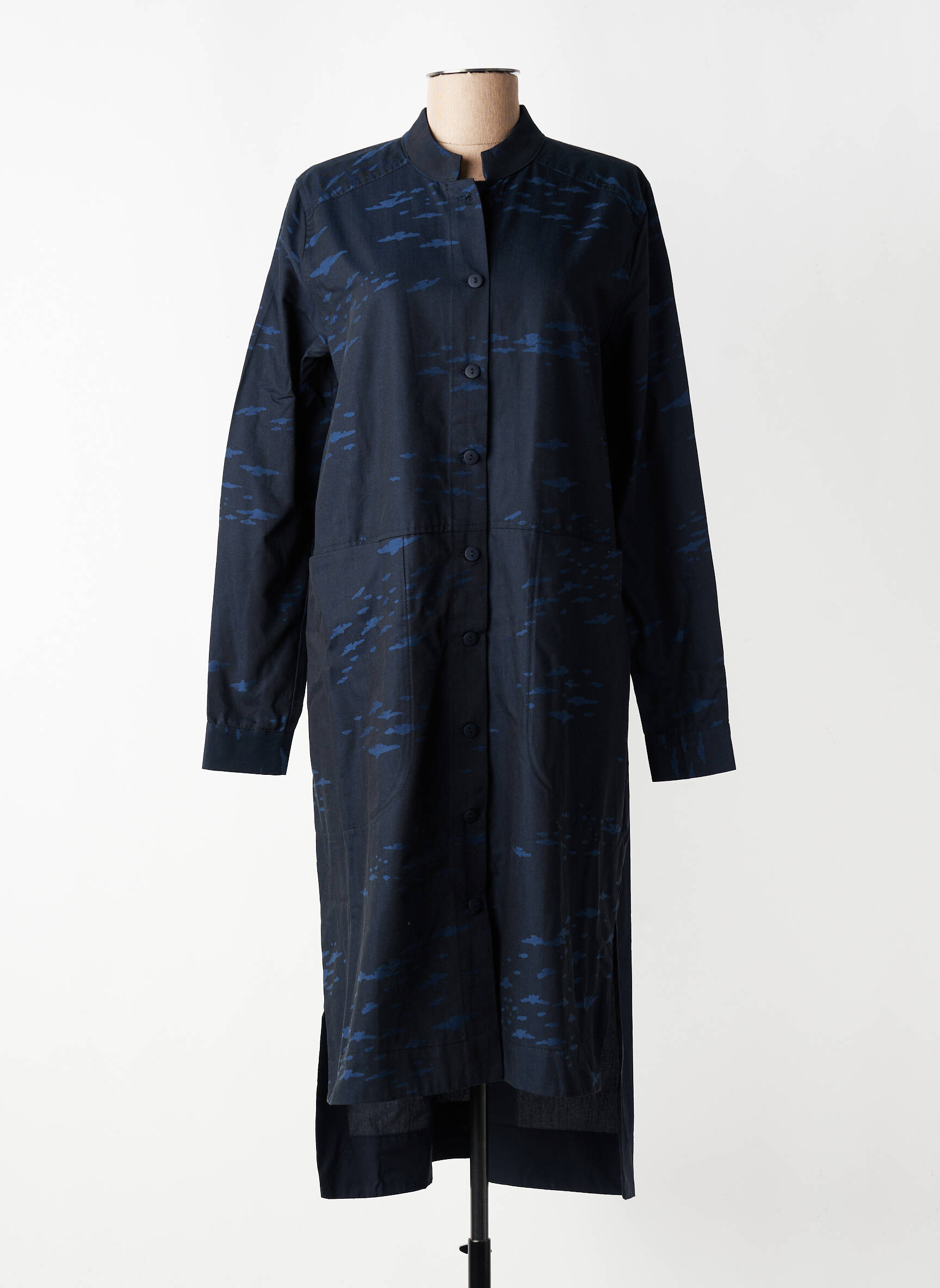 Manteau long coupe cintrée sans capuche bleu GERSHON BRAM femme