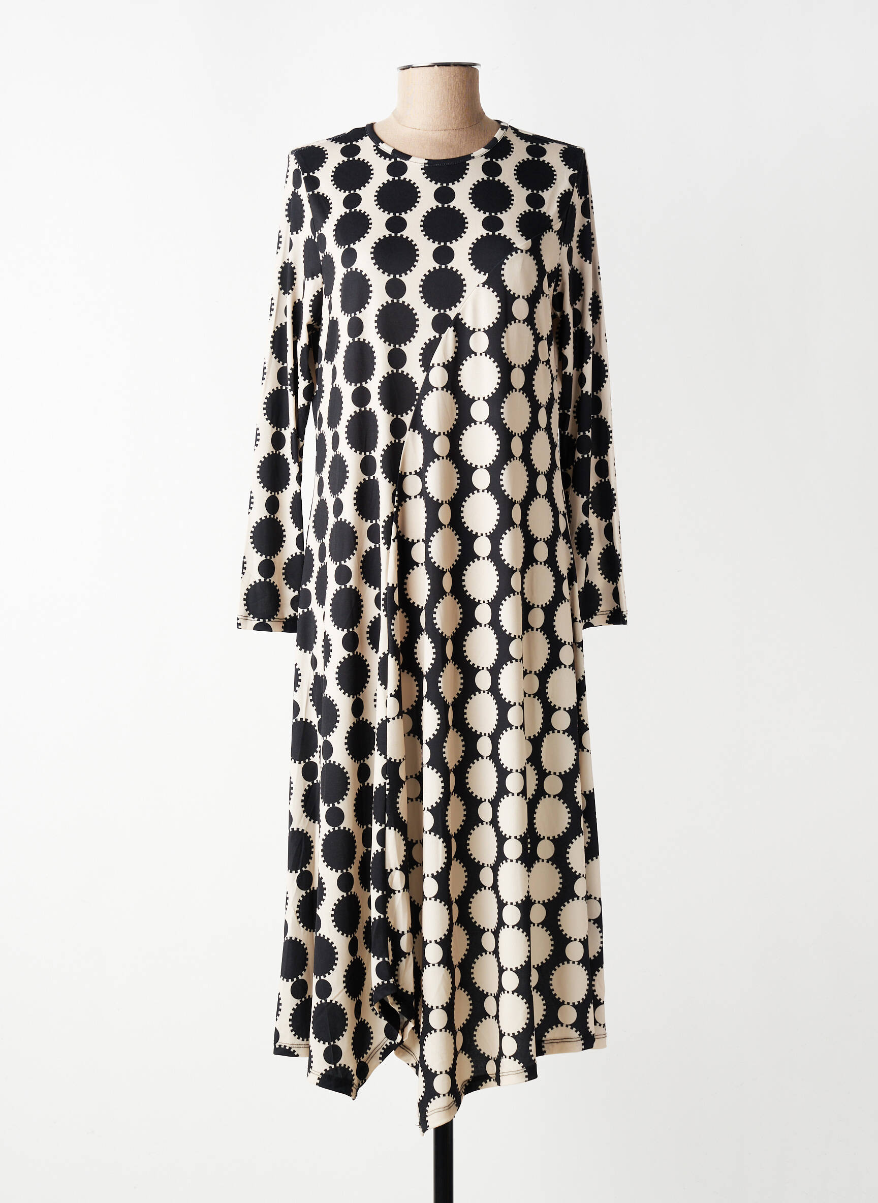 Robe mi-longue manches longues manches longues beige KOZAN femme