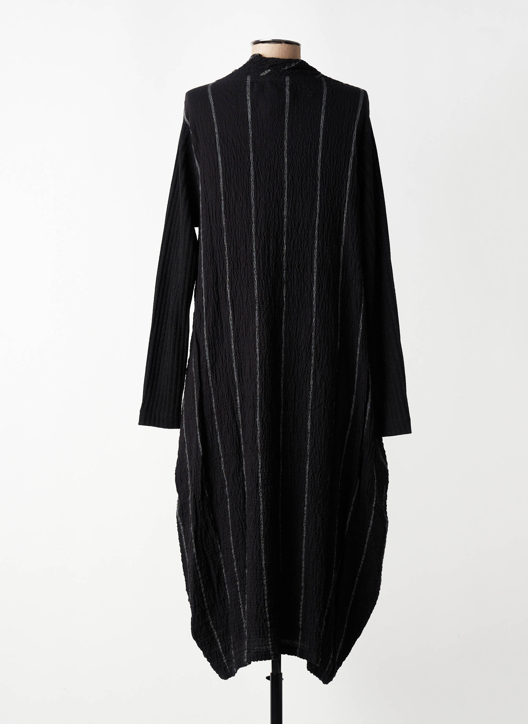 Robe mi-longue tissage crêpe manches longues noir GERSHON BRAM femme