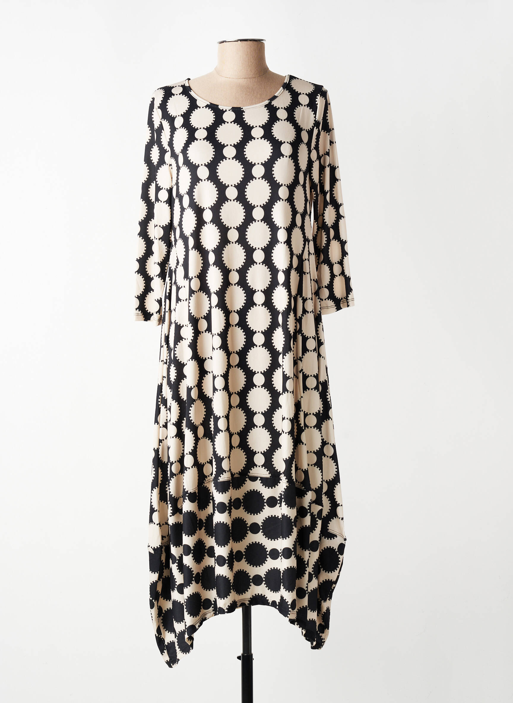Robe mi-longue manches 3/4 manches 3/4 noir KOZAN femme