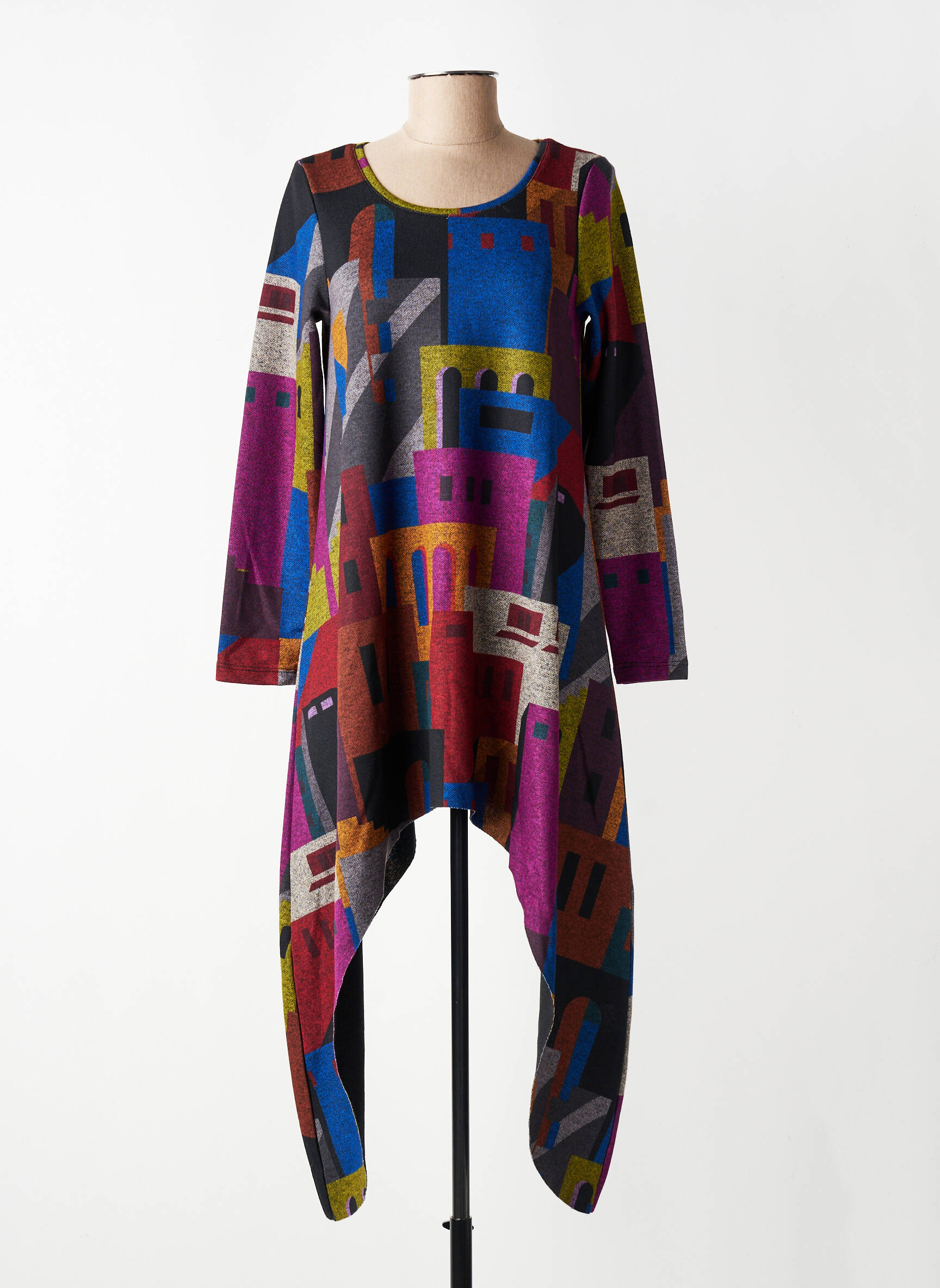Pull tunique col rond manches longues bleu KOZAN femme