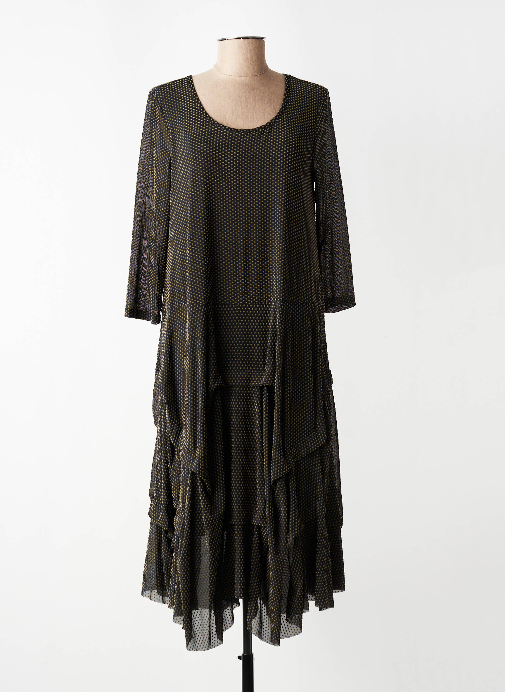 Robe mi-longue manches 3/4 manches 3/4 noir KOZAN femme