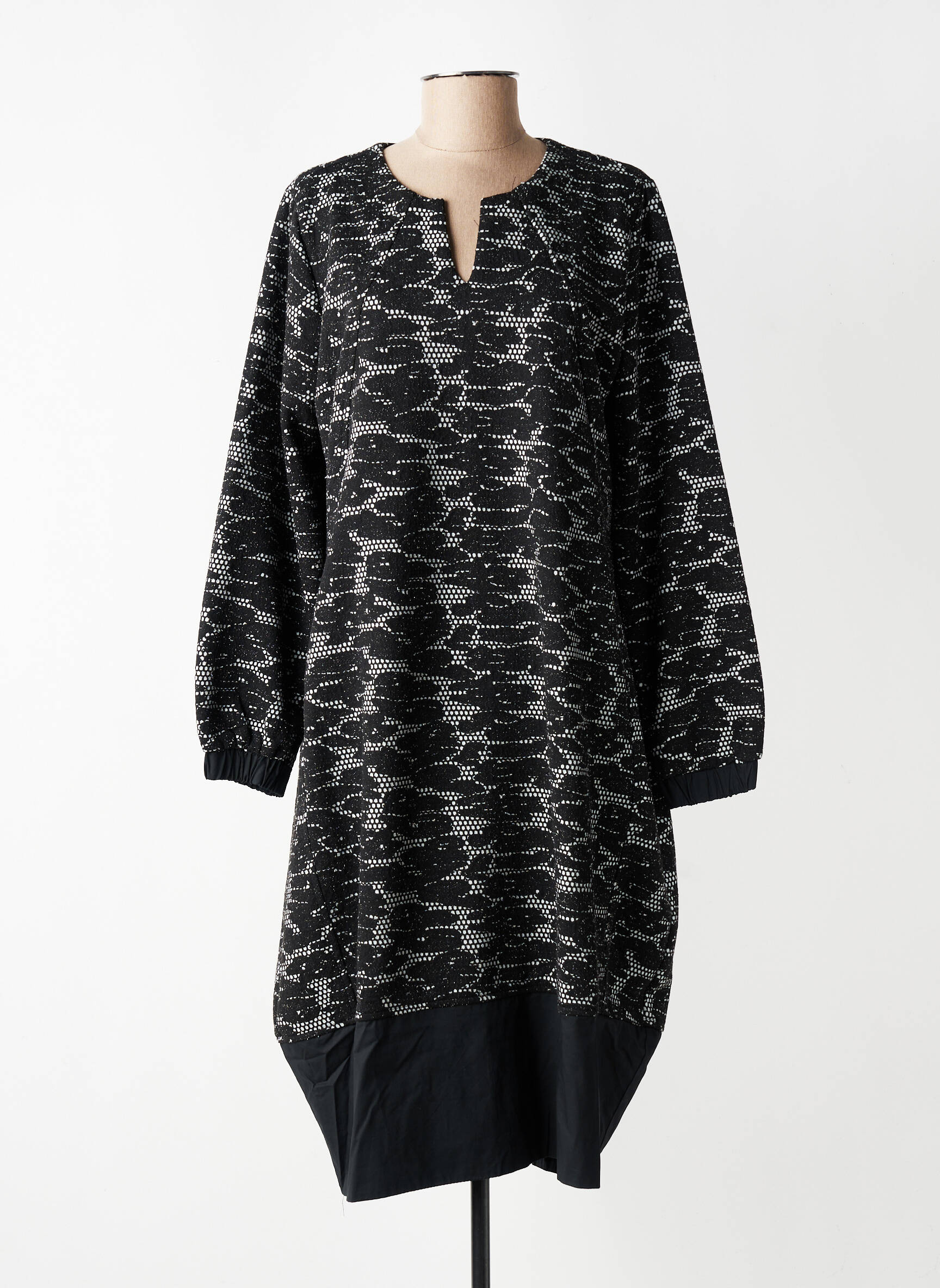 Robe mi-longue imprimé fantaisie manches longues noir GERSHON BRAM femme