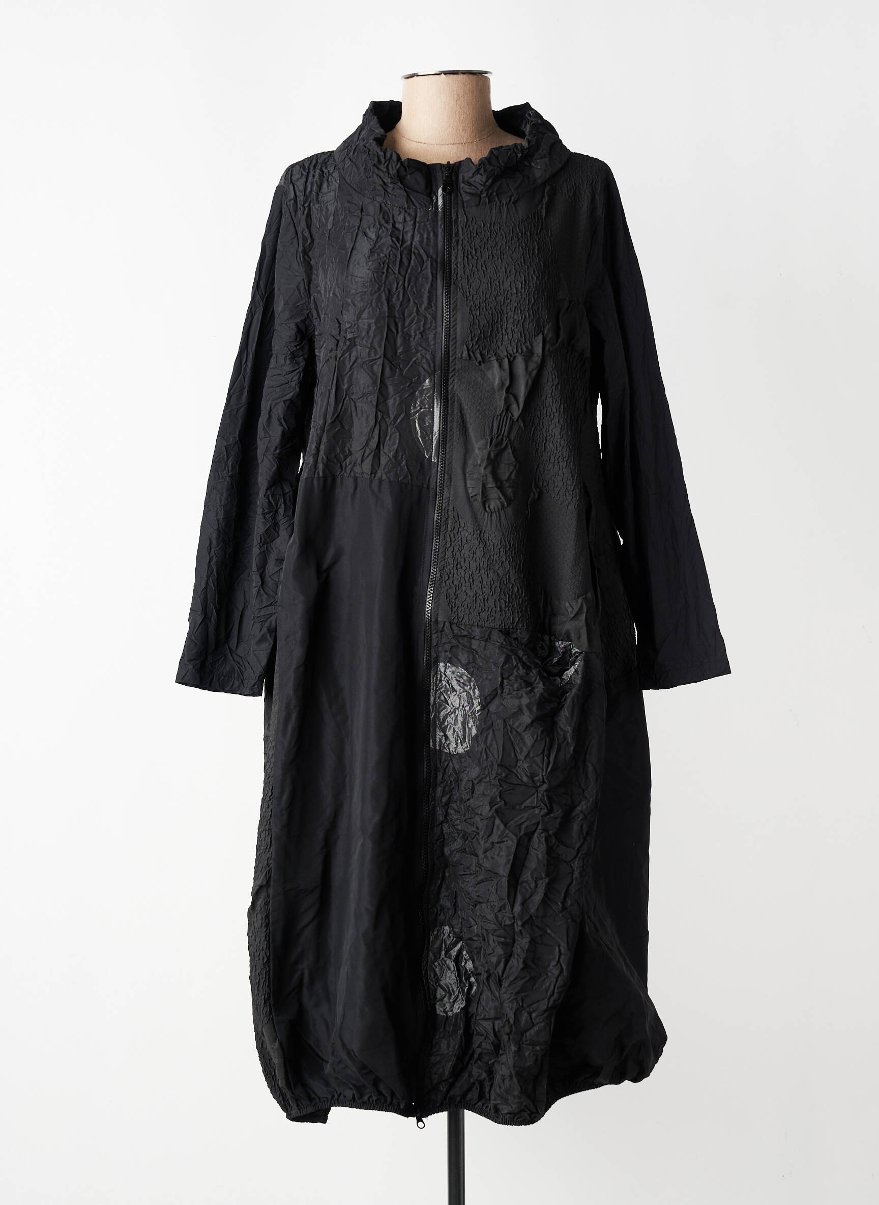 Manteau long coupe cintrée sans capuche noir KOZAN femme