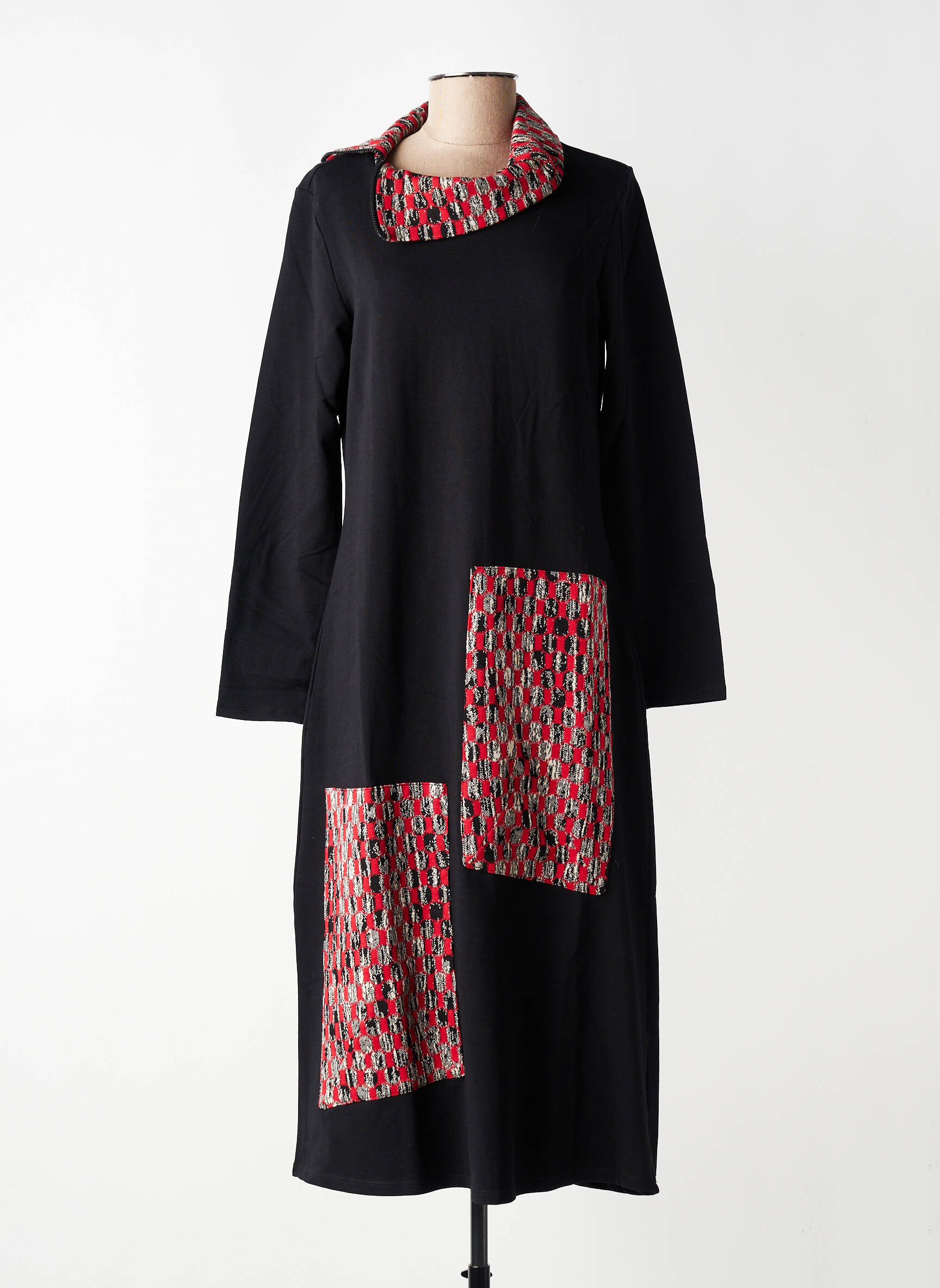 Robe mi-longue manches longues manches longues rouge KOZAN femme