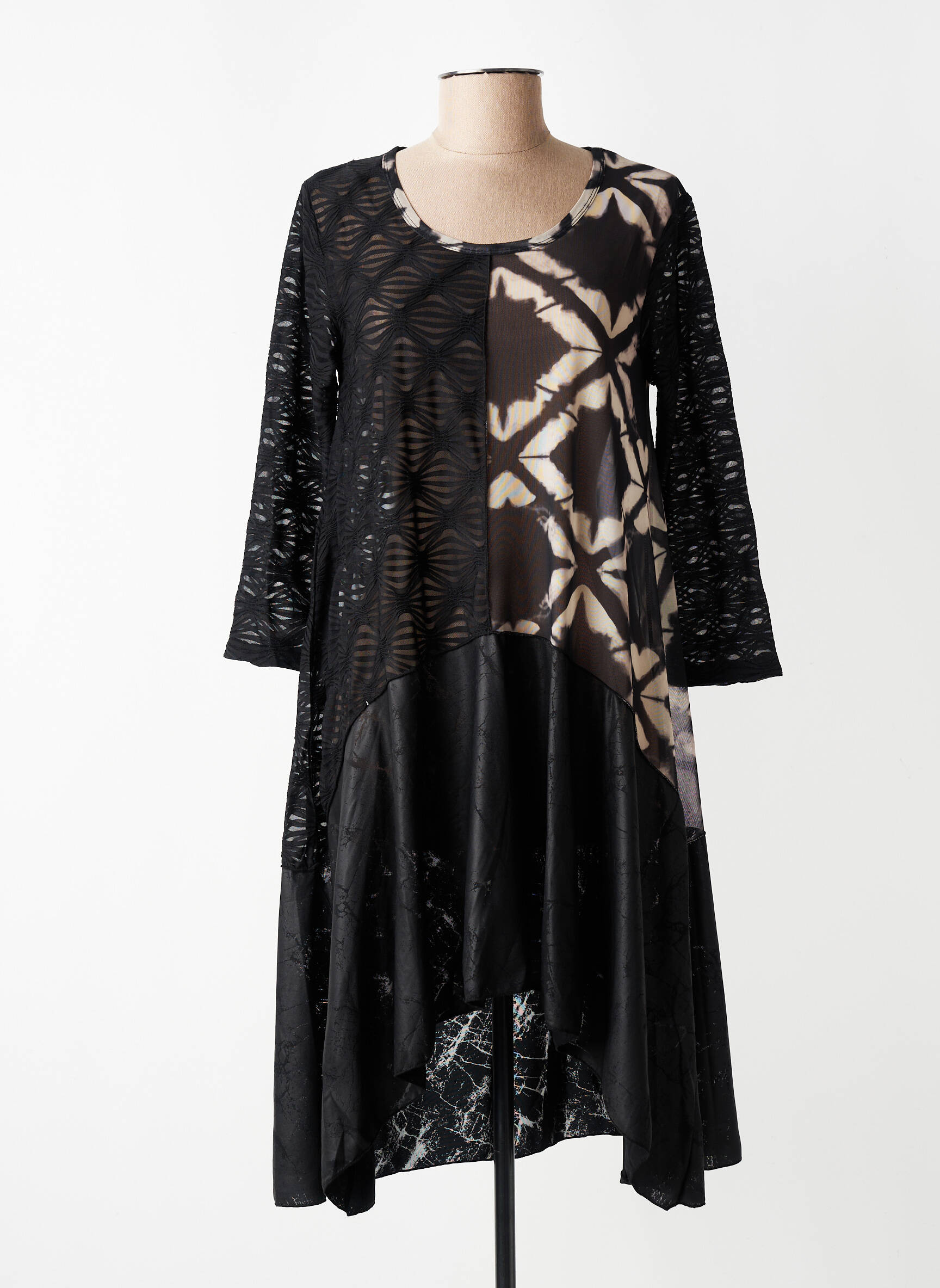 Robe mi-longue coupe fluide manches 3/4 noir KOZAN femme