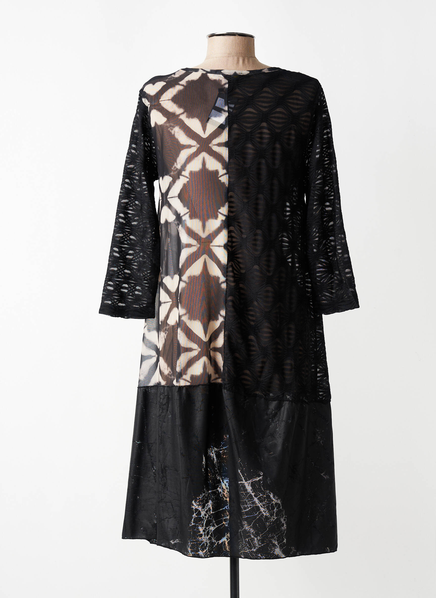 Robe mi-longue coupe fluide manches 3/4 noir KOZAN femme