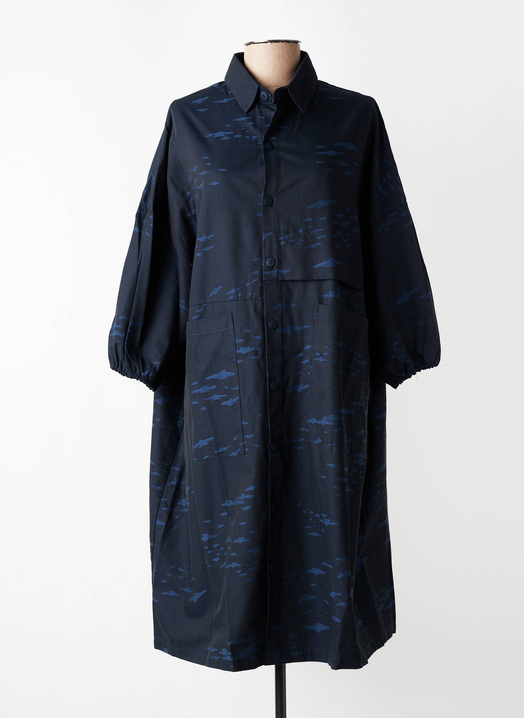 Manteau long poches sans capuche bleu GERSHON BRAM femme
