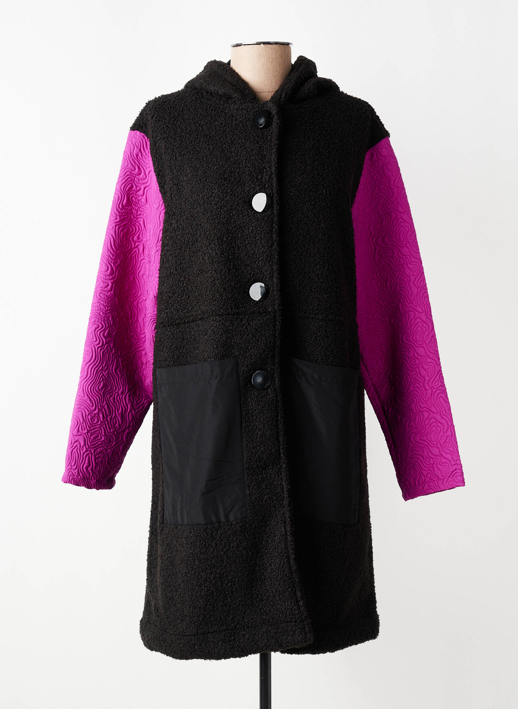 Manteau long coupe droite a capuche noir KOZAN femme